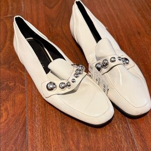 Zara Cream Loafers with Silver Accents
